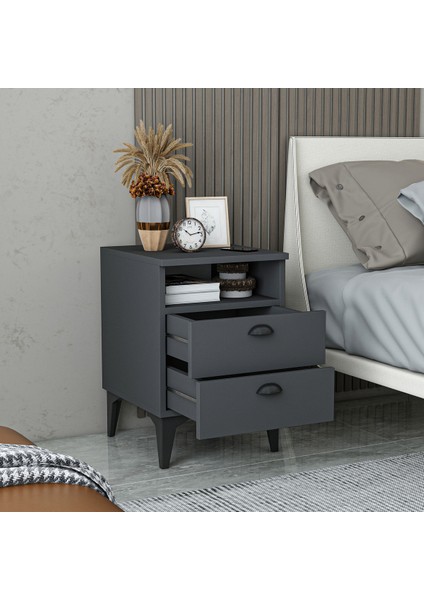 Afra Çift Çekmeceli Raflı Komodin modelleri