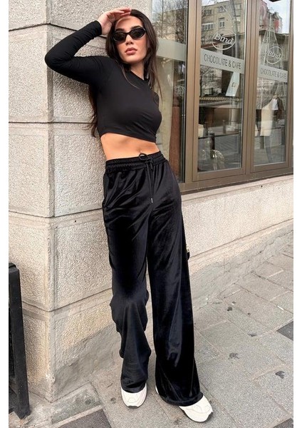 Koyu Siyah Bol Paça Kadife Pantolon MG2283 indirimleri