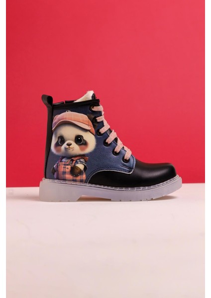 Liam Siyah Çizgi Karakter Baskılı Bağcıklı Çocuk Bot