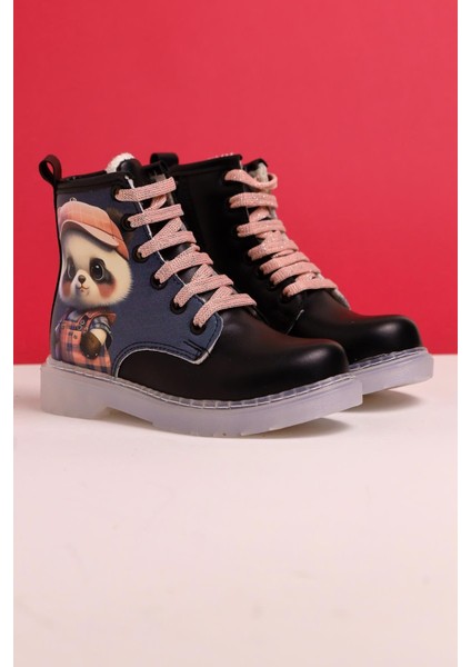 Liam Siyah Çizgi Karakter Baskılı Bağcıklı Çocuk Bot modelleri