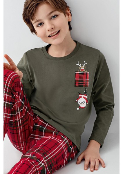 Erkek Çocuk Aile %100 Pamuk 4 Mevsim New Year Uzun Kollu Pijama Takım indirimleri
