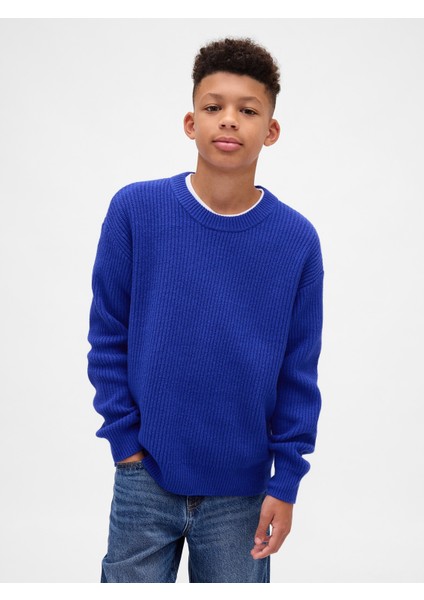 Erkek Çocuk Mavi Cashsoft Relaxed Bisiklet Yaka Kazak