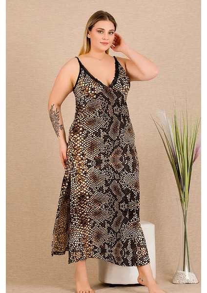 Lady Lingerie Yılan Desenli Büyük Beden Penye Elbise fiyatları