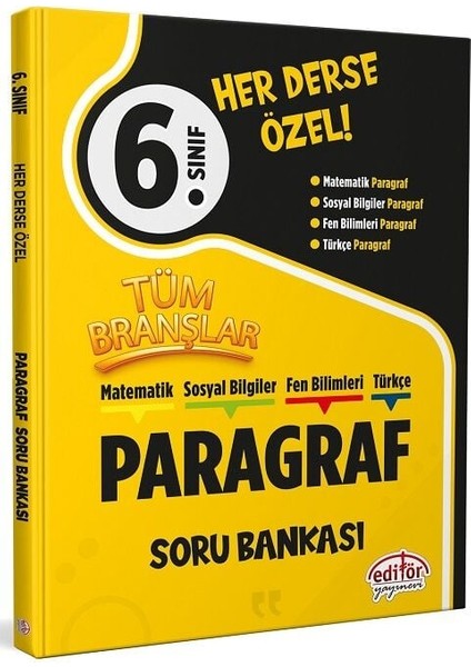 Editör 6. Sınıf Tüm Branşlar Paragraf Soru Bankası Editör Yayınları