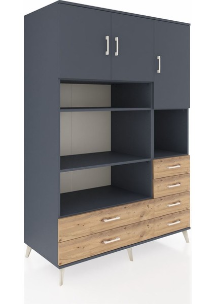 Kronos Dolap 9 Raflı 6 Çekmeceli 3 Kapaklı 132X59X195 Antrasit-Antrasit/çam fiyatları