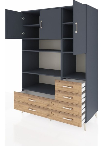 Kronos Dolap 9 Raflı 6 Çekmeceli 3 Kapaklı 132X59X195 Antrasit-Antrasit/çam modelleri