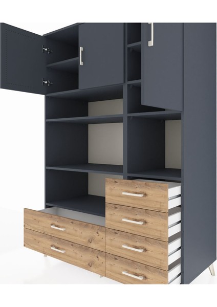 Kronos Dolap 9 Raflı 6 Çekmeceli 3 Kapaklı 132X59X195 Antrasit-Antrasit/çam fırsatları