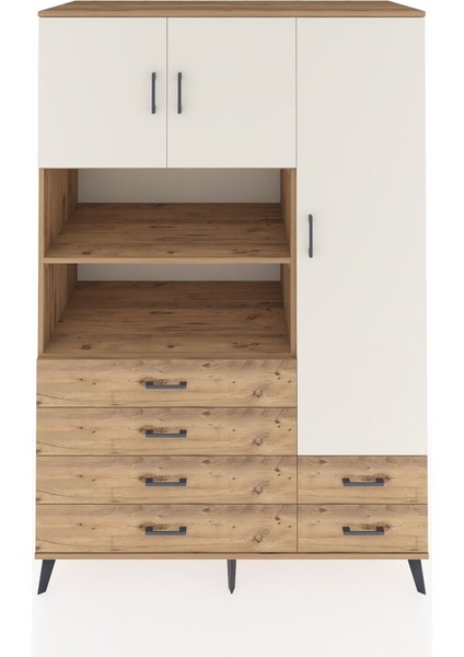 Kronos Dolap 9 Raflı 6 Çekmeceli 3 Kapaklı 132X59X195 Çam-Aytaşı/çam