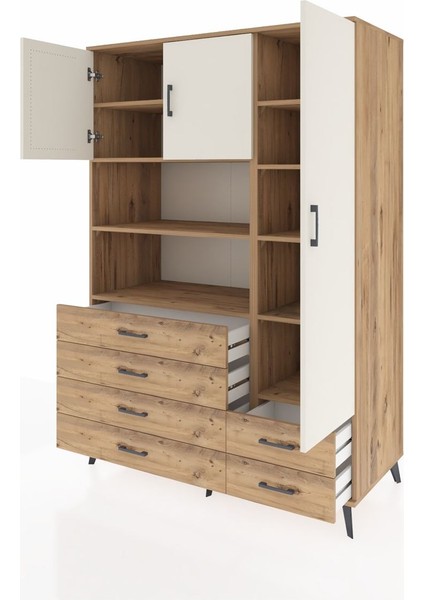 Kronos Dolap 9 Raflı 6 Çekmeceli 3 Kapaklı 132X59X195 Çam-Aytaşı/çam modelleri