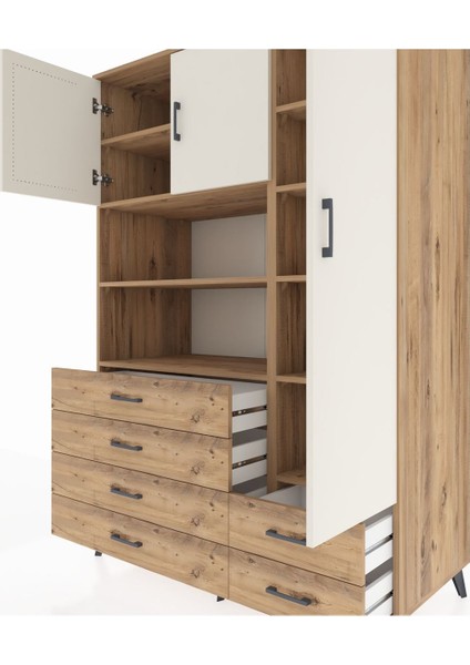 Kronos Dolap 9 Raflı 6 Çekmeceli 3 Kapaklı 132X59X195 Çam-Aytaşı/çam fırsatları