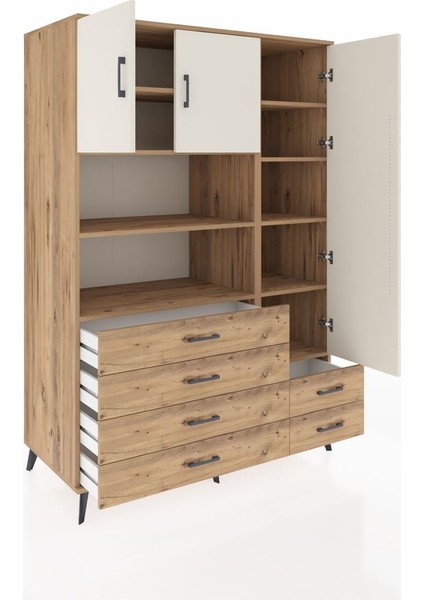 Kronos Dolap 9 Raflı 6 Çekmeceli 3 Kapaklı 132X59X195 Çam-Aytaşı/çam indirimleri