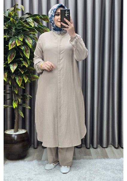 Kadın Tesettür Giyim Büyük Beden Gofre Ikili Takım