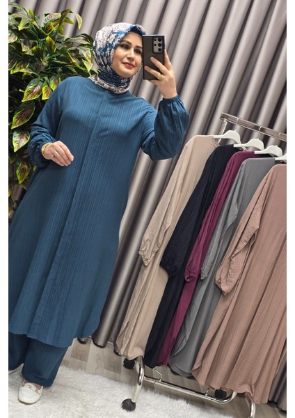 Kadın Tesettür Giyim Büyük Beden Gofre Ikili Takım