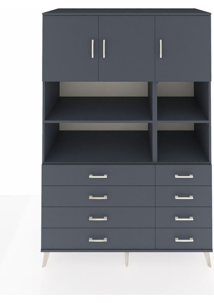 Kronos Dolap 8 Raflı 8 Çekmeceli 3 Kapaklı 132X59X195 Antrasit-Antrasit/antrasit