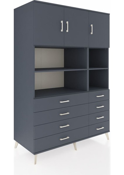 Kronos Dolap 8 Raflı 8 Çekmeceli 3 Kapaklı 132X59X195 Antrasit-Antrasit/antrasit fiyatları