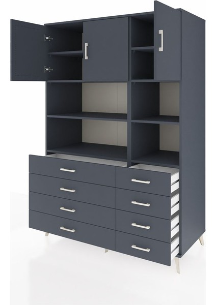 Kronos Dolap 8 Raflı 8 Çekmeceli 3 Kapaklı 132X59X195 Antrasit-Antrasit/antrasit modelleri