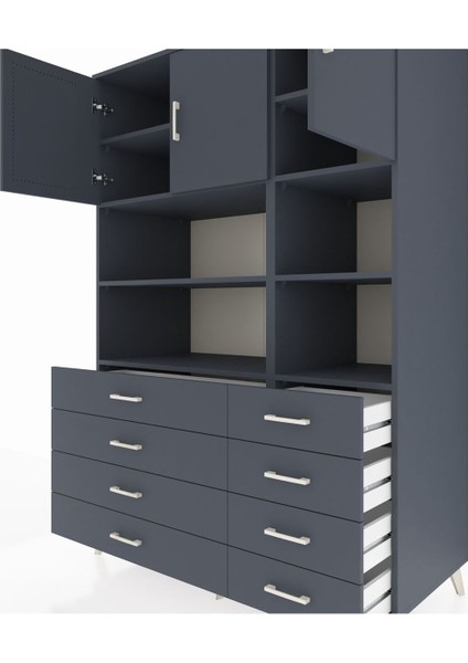 Kronos Dolap 8 Raflı 8 Çekmeceli 3 Kapaklı 132X59X195 Antrasit-Antrasit/antrasit fırsatları