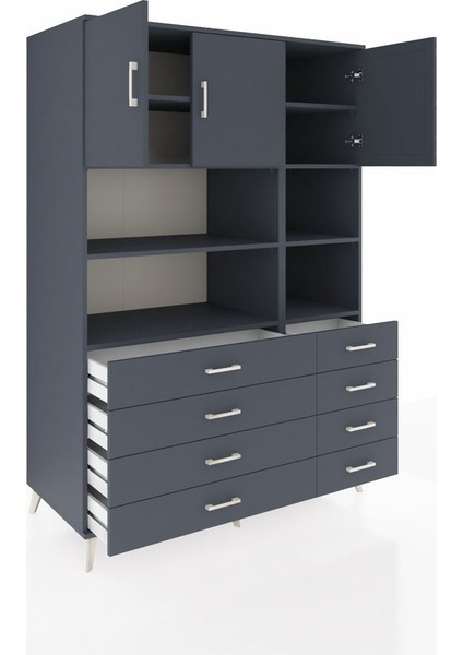 Kronos Dolap 8 Raflı 8 Çekmeceli 3 Kapaklı 132X59X195 Antrasit-Antrasit/antrasit indirimleri