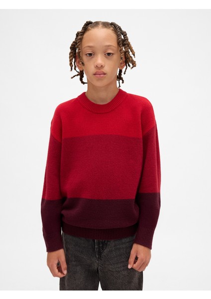 Erkek Çocuk Kırmızı Cashsoft Relaxed Bisiklet Yaka Kazak