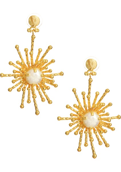 Kadın Altın Renk Kaplama Sedef Detaylı Çivili Model Büyük Güneş Küpe indirimleri