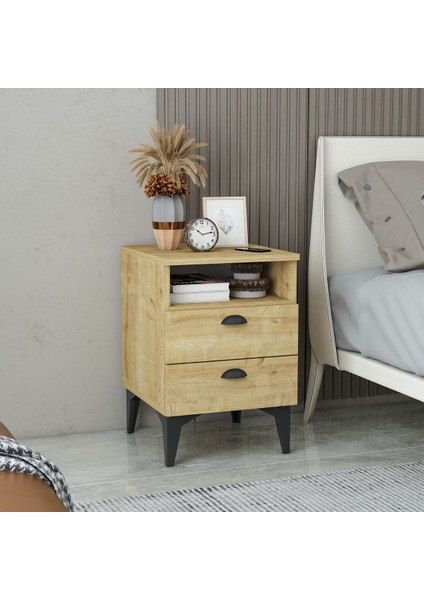 Afra Çift Çekmeceli Raflı Komodin