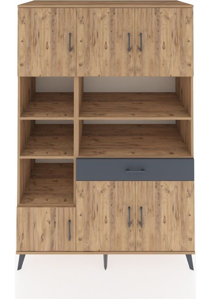 Kronos Dolap 10 Raflı Tek Çekmeceli 6 Kapaklı 132X59X195 Çam-Çam/antrasit