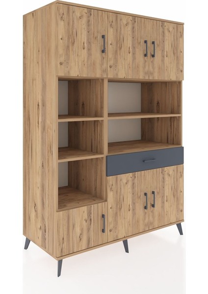 Kronos Dolap 10 Raflı Tek Çekmeceli 6 Kapaklı 132X59X195 Çam-Çam/antrasit fiyatları