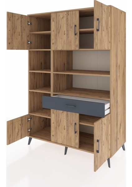 Kronos Dolap 10 Raflı Tek Çekmeceli 6 Kapaklı 132X59X195 Çam-Çam/antrasit modelleri