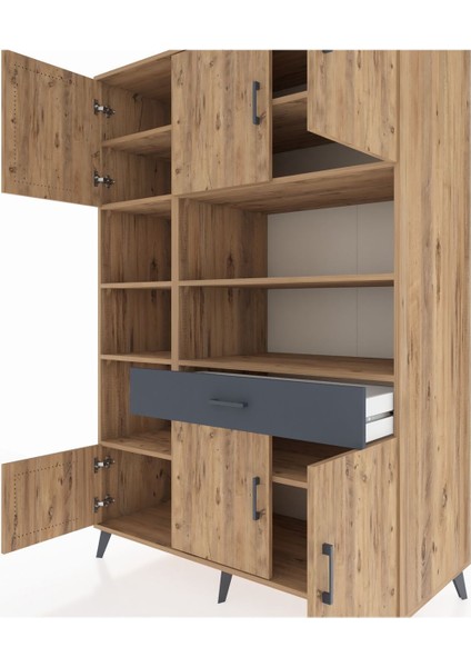 Kronos Dolap 10 Raflı Tek Çekmeceli 6 Kapaklı 132X59X195 Çam-Çam/antrasit fırsatları