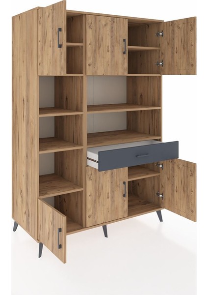 Kronos Dolap 10 Raflı Tek Çekmeceli 6 Kapaklı 132X59X195 Çam-Çam/antrasit indirimleri