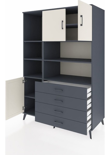 Kronos Dolap 8 Raflı 4 Çekmeceli 3 Kapaklı 132X59X195 Antrasit-Aytaşı/antrasit modelleri