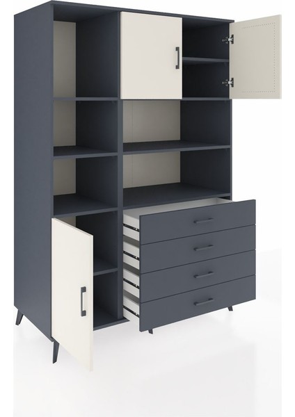 Kronos Dolap 8 Raflı 4 Çekmeceli 3 Kapaklı 132X59X195 Antrasit-Aytaşı/antrasit indirimleri