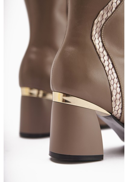 Kaylin Hakiki Deri Vizon Yılan Desenli Detaylı Kadın Topuklu Çizme indirimleri