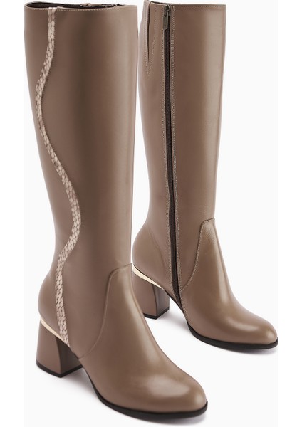 Kaylin Hakiki Deri Vizon Yılan Desenli Detaylı Kadın Topuklu Çizme fiyatları