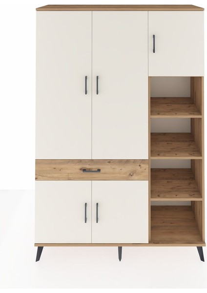 Hyperion Dolap 10 Raflı Tek Çekmeceli 5 Kapaklı 132X44X195 Çam-Aytaşı/çam