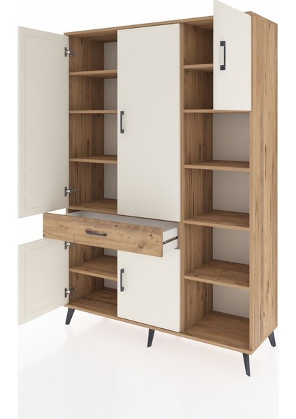 Hyperion Dolap 10 Raflı Tek Çekmeceli 5 Kapaklı 132X44X195 Çam-Aytaşı/çam modelleri