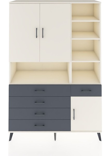 Hyperion Dolap 8 Raflı 5 Çekmeceli 3 Kapaklı 132X44X195 Aytaşı-Aytaşı/antrasit
