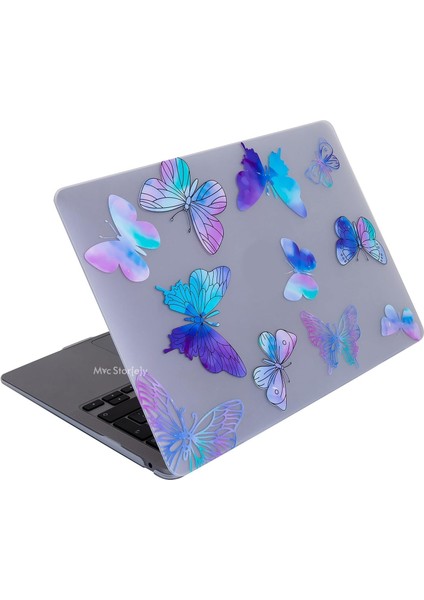 MacBook Air 13 Kılıf A1932 A2179 A2337 M1 Çip Uyumlu Mat Tpu Sert Kapak Çizilmez Lazer Uv Baskı Çiçek Desenli Canlı Renkli Koruma Mor