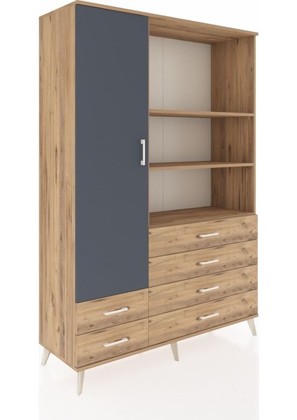 Hyperion Dolap 7 Raflı 6 Çekmeceli Tek Kapaklı 132X44X195 Çam-Antrasit/çam fiyatları