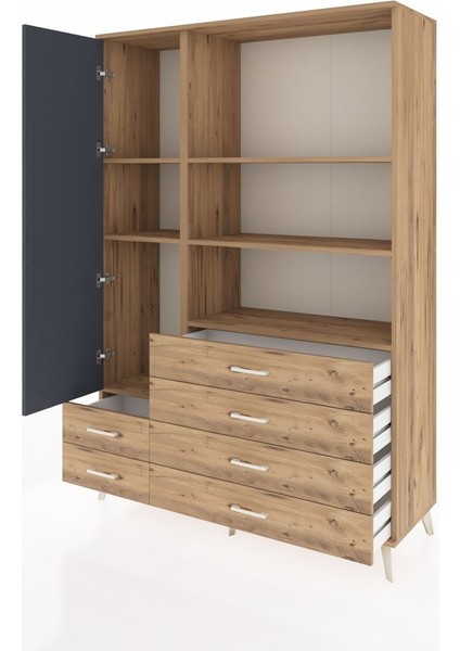 Hyperion Dolap 7 Raflı 6 Çekmeceli Tek Kapaklı 132X44X195 Çam-Antrasit/çam modelleri