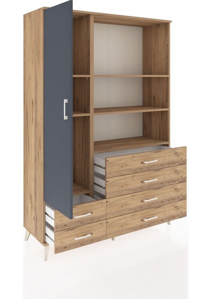 Hyperion Dolap 7 Raflı 6 Çekmeceli Tek Kapaklı 132X44X195 Çam-Antrasit/çam indirimleri
