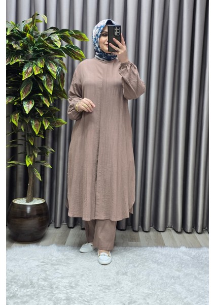 Kadın Tesettür Giyim Büyük Beden Gofre Ikili Takım