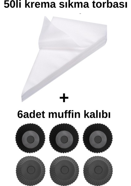 6'lı Muffin Kalıbı ve 50LI Krema Sıkma Torbası Set