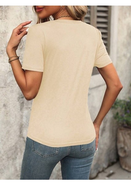 Kadın Kollu V Yakalı Omuzlarda Çizgi Detaylı Viskon Bluz fırsatları