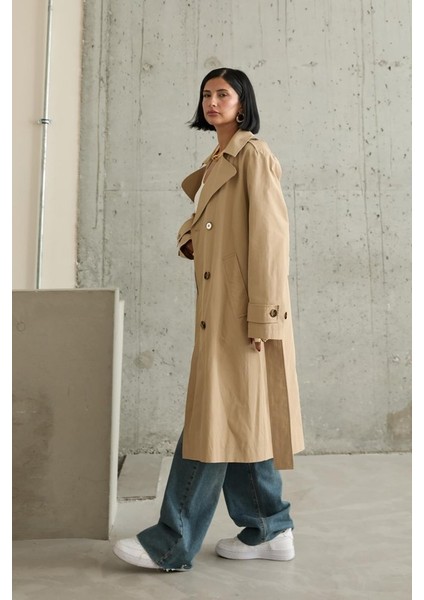 Camel Uzun Kemerli Trençkot modelleri