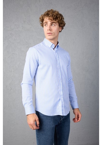 Çizgili Pamuk Likralı Slim Fit Erkek Gömlek fiyatları