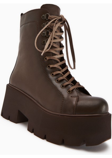 Brit Kahve Platform Topuklu Kadın Postal Bot