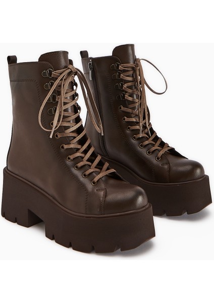 Brit Kahve Platform Topuklu Kadın Postal Bot modelleri