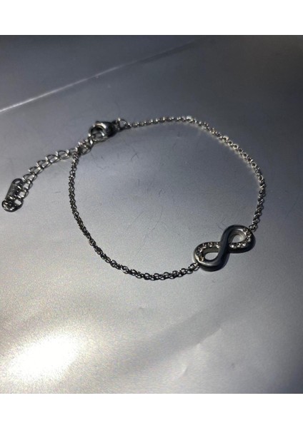 Stainles Steel Zirkon Taşlı Sonsuz Işaretli Çelik Bileklik