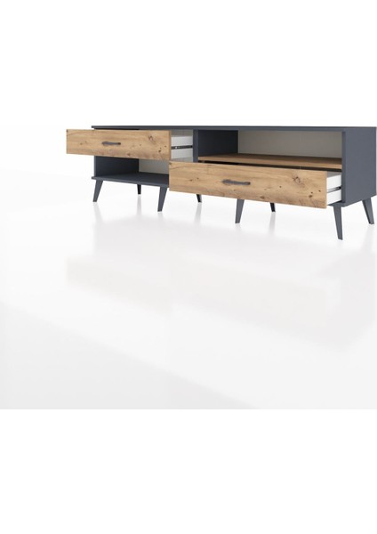Hyperion Tv Ünitesi Tek Raflı 2 Çekmeceli 176X44X51 Antrasit-Çam/çam modelleri
